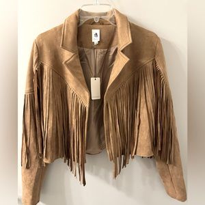 NWT Flawless Brand Brown Suede Fringe Jacket. Size Small.